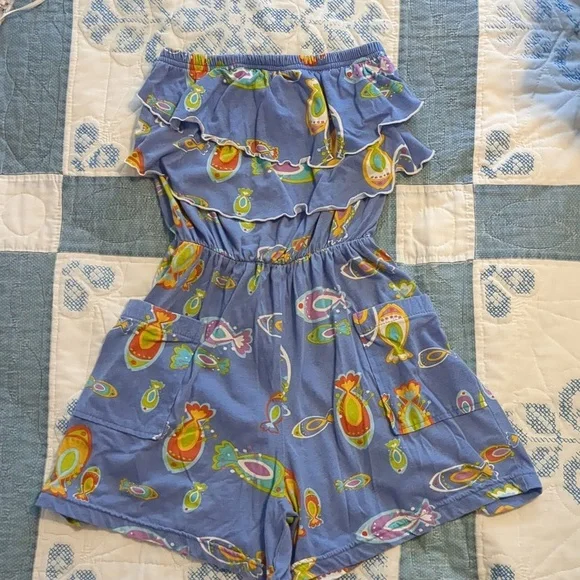 90s Malibu Barbie Comfy Cotton Beach Romper Swim Coverup Srapless Playsuit Small - Picture 1 of 7